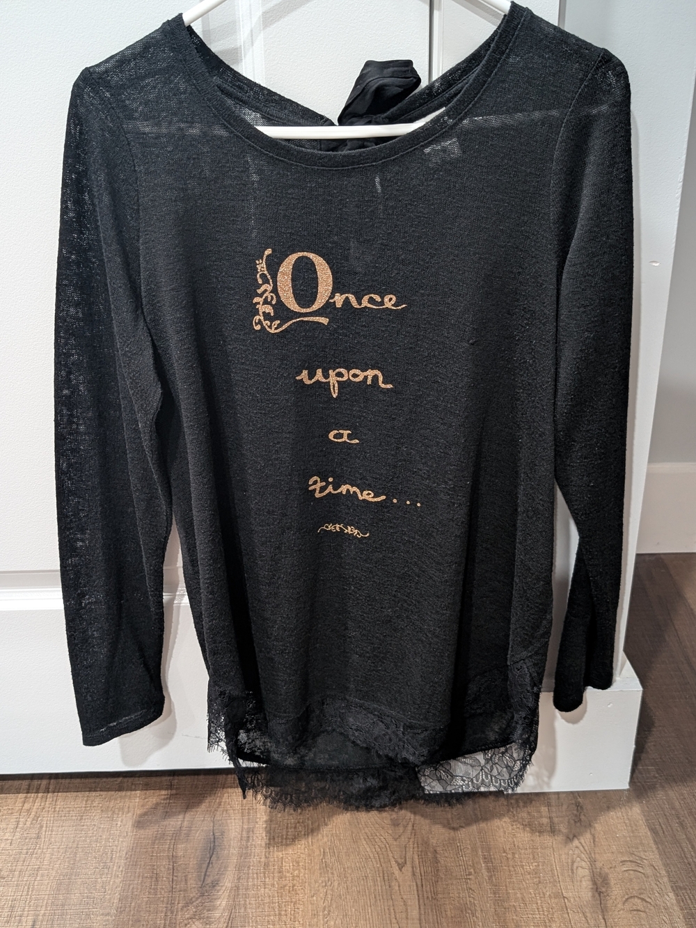 Black Long-Sleeve Graphic Top - "Once Upon a Time"